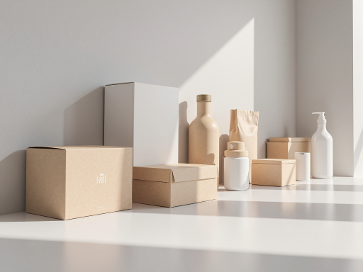 Professional CBD vape product packaging designs with various box styles, labels, and branding elements, clean studio setting