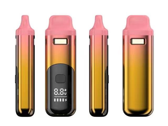 Professional CBD vape pen device with sleek design, black and silver color scheme, LED indicator light, modern ergonomic shape