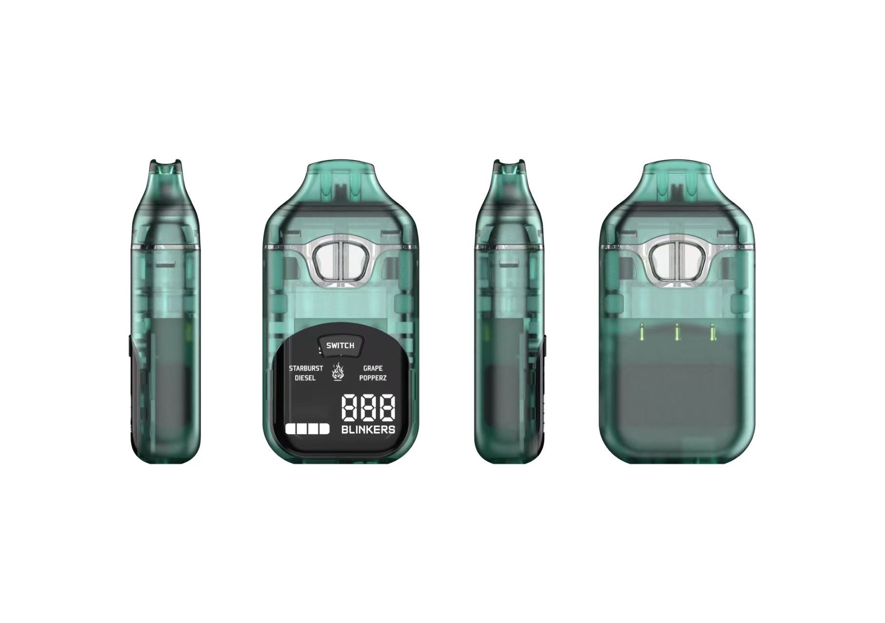 Clear CBD vape cartridge with transparent glass, gold threading, filled with golden CBD oil, professional laboratory setting